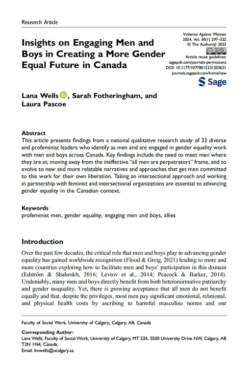 Insights on Engaging Men and Boys in Creating a More Gender Equal Future in Canada