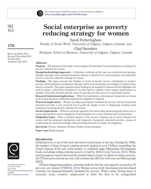 Social Enterprise as Poverty Reducing Strategy for Women